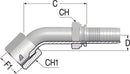 Female 45deg  9/16" -18 JIC  1/4 Hose